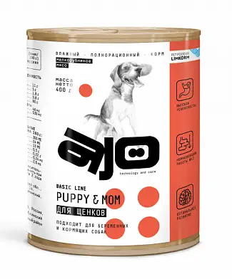AJO Dog Puppy&Mom консервы для щенков, беременных и кормящих собак с курицей